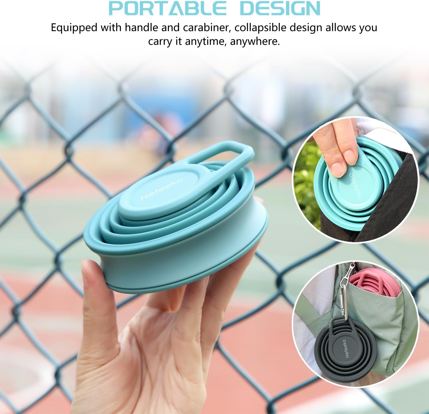 Nefeeko Collapsible Water Bottle,17oz(500ml) Reuseable BPA Free Silicone Foldable Water Bottles for Travel Gym Camping Hiking, Portable Leak Proof Sports Water Bottle with Carabiner - Image 5