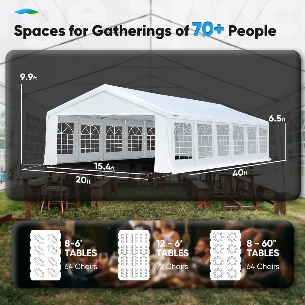 Quictent Premium 20x40 Party Tent Heavy Duty Outdoor Gazebo White Event Shelter Wedding Canopy Tent for Parties Carport BBQ with Removable Sidewall Windows & Storage Bags - Image 4