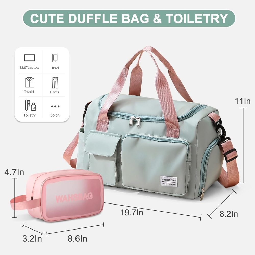 Small Gym Bag for Women, Travel Duffle Bag Carry On Weekender Bag with Shoe Compartment - Image 3